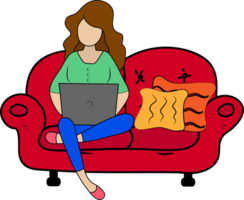 girl sitting with laptop at home png