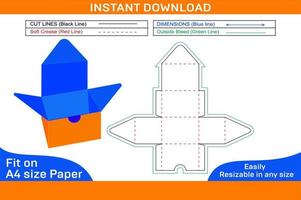 Cake box or gift box packaging dieline template and 3D render file Box dieline and 3D box vector