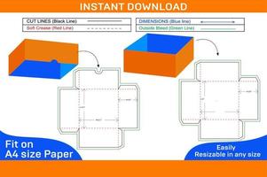 Business card lid box dieline template and 3d box color changable and editable Box dieline and 3D box vector