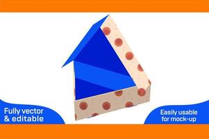 triángulo Pizza caja o regalo caja, comida embalaje caja dieline modelo y 3d vector archivo 3d caja