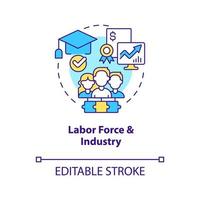 Labor force and industry concept icon. Industry specific education abstract idea thin line illustration. Isolated outline drawing. Editable stroke vector