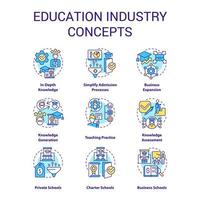 Education industry concept icons set. Access to specific knowledge. Studying idea thin line color illustrations. Isolated symbols. Editable stroke vector