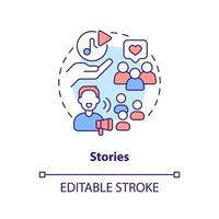 Stories concept icon. Live streaming. Online streamer. Popular podcast types abstract idea thin line illustration. Isolated outline drawing. Editable stroke vector