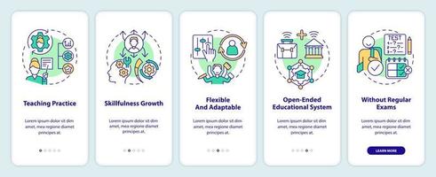 Advantages of non formal education onboarding mobile app screen. Walkthrough 5 steps editable graphic instructions with linear concepts. UI, UX, GUI template vector