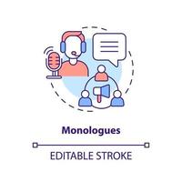 Monologues concept icon. Live streaming. Online streamer. Popular podcast types abstract idea thin line illustration. Isolated outline drawing. Editable stroke vector