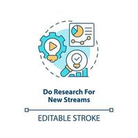 Research for new streams concept icon. Professional online streamer activity abstract idea thin line illustration. Isolated outline drawing. Editable stroke vector