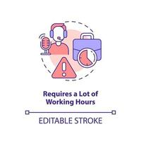 Many working hours requirement concept icon. Being live streamer drawbacks abstract idea thin line illustration. Isolated outline drawing. Editable stroke vector