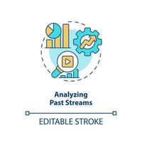 Analyzing past streams concept icon. Professional online streamer activity abstract idea thin line illustration. Isolated outline drawing. Editable stroke vector