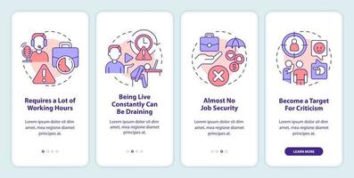 Live streamer drawbacks onboarding mobile app screen. Walkthrough 4 steps editable graphic instructions with linear concepts. UI, UX, GUI template vector