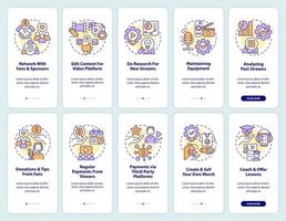 Professional live streaming career onboarding mobile app screen set. Walkthrough 5 steps editable graphic instructions with linear concepts. UI, UX, GUI template vector