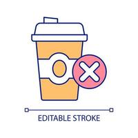 No coffee cup RGB color icon. Avoid caffeine consumption. Reduce energy drinks. Healthy tip. Restriction. Isolated vector illustration. Simple filled line drawing. Editable stroke