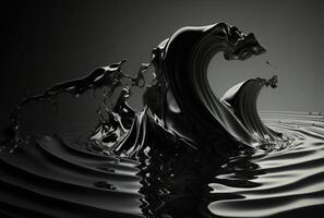 Liquid oil black wave with splashes, abstract background. photo