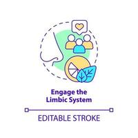 Engage limbic system concept icon. Sensory marketing strategy abstract idea thin line illustration. Direct stimulation. Isolated outline drawing. Editable stroke vector