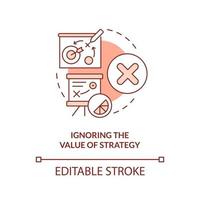 Ignoring value of strategy orange concept icon. Brand longevity challenge abstract idea thin line illustration. Isolated outline drawing. Editable stroke vector