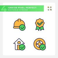 Achievements pixel perfect RGB color icons set. Correct construction and transportation. Check marks. Isolated vector illustrations. Simple filled line drawings collection. Editable stroke