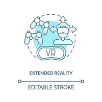 Extended reality turquoise concept icon. Spatial computing. Metaverse technology abstract idea thin line illustration. Isolated outline drawing. Editable stroke vector
