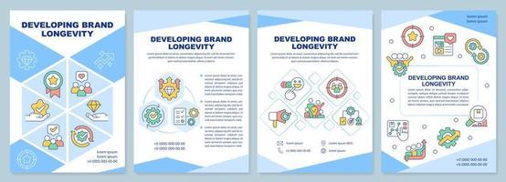 Developing brand longevity blue brochure template. Leaflet design with linear icons. Editable 4 vector layouts for presentation, annual reports