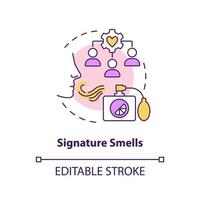 Signature smells concept icon. Ambient scent marketing type abstract idea thin line illustration. Easy recognizable aroma. Isolated outline drawing. Editable stroke vector