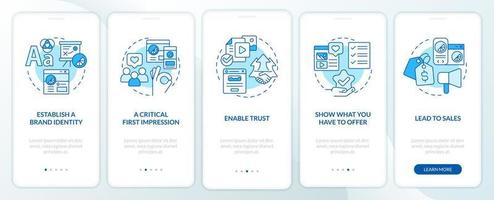 Website quality importance blue onboarding mobile app screen. Brand walkthrough 5 steps editable graphic instructions with linear concepts. UI, UX, GUI template vector