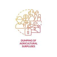 Dumping of agricultural surpluses red gradient concept icon. Disadvantage of farming policy abstract idea thin line illustration. Isolated outline drawing vector