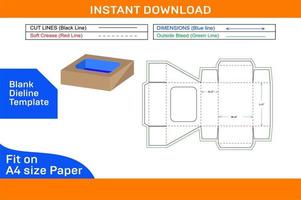 Derecho pliegue final caja con ventana dieline modelo y 3d caja fácilmente editable y redimensionable blanco dieline modelo vector