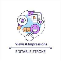 Views and impressions concept icon. Post metrics. Social media engagement measurement abstract idea thin line illustration. Isolated outline drawing. Editable stroke vector