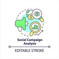 Social campaign analysis concept icon. Measure effectiveness. Assess result abstract idea thin line illustration. Isolated outline drawing. Editable stroke vector