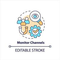 Monitor channels concept icon. Interaction with brand. Social media. Online marketing abstract idea thin line illustration. Isolated outline drawing. Editable stroke vector
