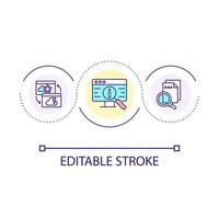 Research sources loop concept icon. Check information. Prove certainty. Avoid fakes. Cybersecurity abstract idea thin line illustration. Isolated outline drawing. Editable stroke vector