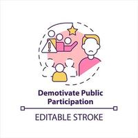 Demotivate public participation concept icon. Low social activity. Reduce interaction abstract idea thin line illustration. Isolated outline drawing. Editable stroke vector