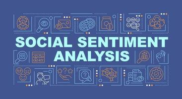 Audience sentiment analysis word concepts dark blue banner. Marketing. Infographics with editable icons on color background. Isolated typography. Vector illustration with text