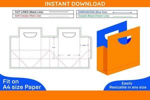 Paper shopping gift box with Handle dieline and 3D render file Box dieline and 3D box vector