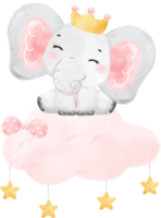 Cute adorable pink baby girl elephant animal watercolor cartoon  illustration png