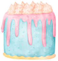 Cute colorful watercolor birthday cake hand painting png