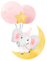 Cute adorable pink baby girl elephant animal watercolor cartoon  illustration png