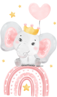 carino adorabile rosa bambino ragazza elefante animale acquerello cartone animato illustrazione png