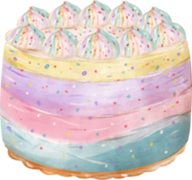 Cute colorful watercolor birthday cake hand painting png