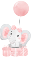 Cute adorable pink baby girl elephant animal watercolor cartoon  illustration png