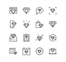 Set of diamond related icons, bright, treasure, jewellry, gems, rich and linear variety vectors. vector
