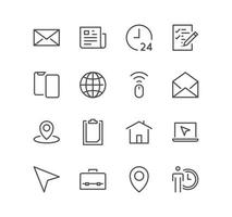 Set of contact related icons, phone, mail, location, calendar, user and linear variety vectors. vector