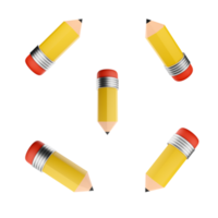 3d interpretazione matita con gomma per cancellare a il fine icona impostare. 3d rendere un' attrezzo nel il modulo di un' asta fatto di scrittura Materiale e un gomma per cancellare diverso posizioni icona impostare. png