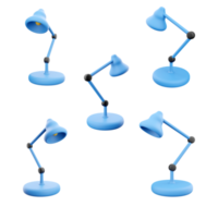 3d rendering blue table lamp icon set. 3d render table lamp for studying in dark places different positions icon set. png