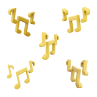 3d rendering yellow musical note icon set. 3d render music different positions icon set. png