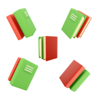 3d rendering red and green book on top of each other icon set. 3d render one of the printed matter different positions icon set. png