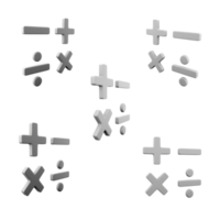 3d representación básico matemático símbolos icono colocar. 3d hacer señales de multiplicación, suma, sustracción y división diferente posiciones icono colocar. png