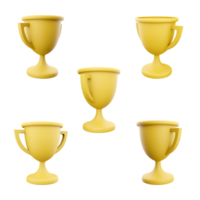 3d rendering yellow winner cup icon set. 3d render trophy for first place in the form of a gold cup different positions icon set. png