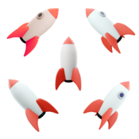 3d rendering space rocket model different positions icon set. 3d render rocketship, sceince, education icon set. png