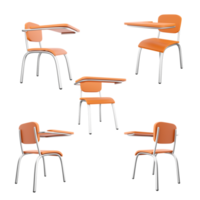 3d rendering college chair icon set. 3d render chair with a stand for hands and objects different positions icon set. png