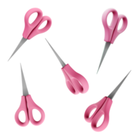 3d rendering pink scissors icon set. 3d render tool for school different positions icon set. png