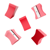 3d renderen rood slijper icoon set. 3d geven potlood verscherping machine verschillend standen icoon set. png